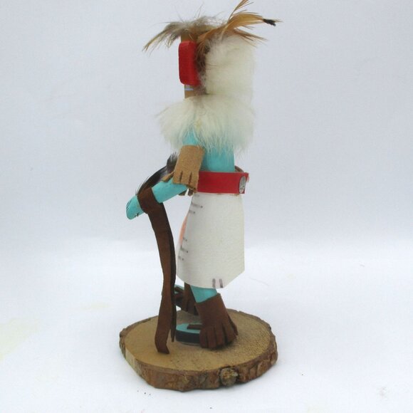 Talavai Kachina Doll With Feathers Wood & Leather 7" Native American Style Art - Picture 6 of 6